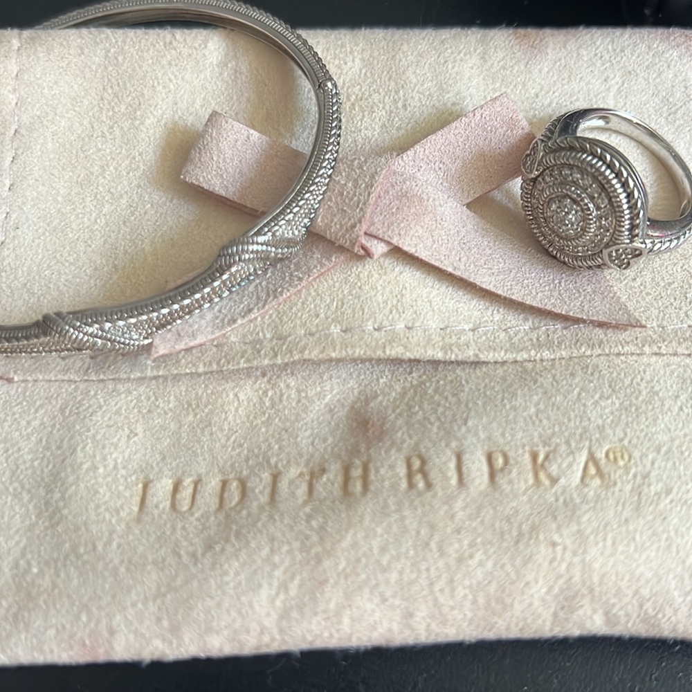 Judith Ripka Sterling Hinged Bangle and Silver lenox Circle Ring